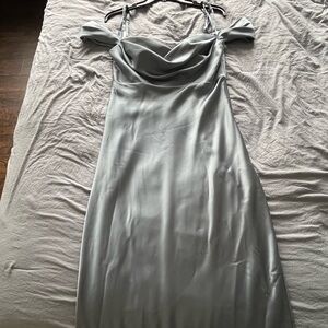 Revelry Silver Maxi Slip Dress with Cowl Neck for Cocktail